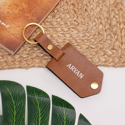 PERSONALISED FLIP PHOTO KEYCHAIN - TAN-Tan