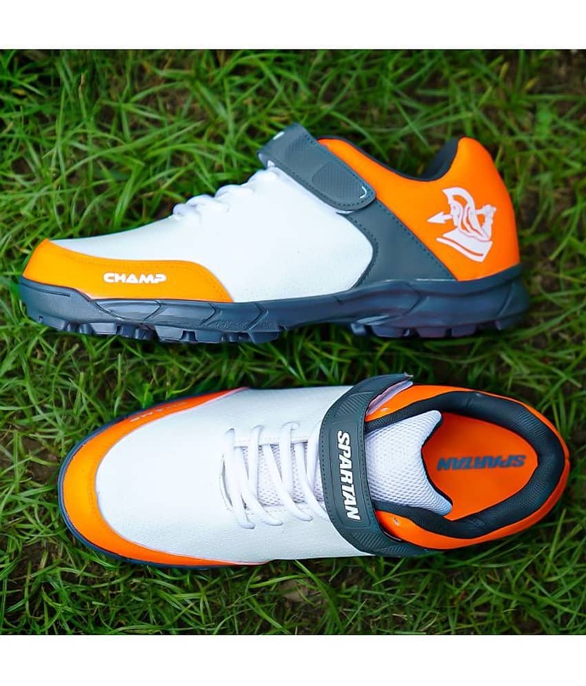Spartan Champ White,Orange Cricket Shoes