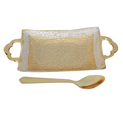 Brass Tray With Spoon Packed In Velvet Box (BMAS022)