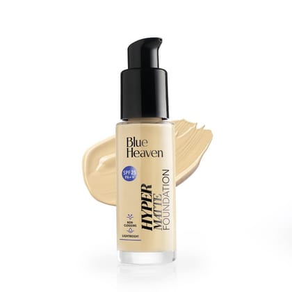 Blue Heaven Hyper Matte Foundation for Face Makeup with SPF 25 PA++, Matte Finish, Light Weight Formula, Medium Coverage for All types of Skin, Cream 104-Natural, 30ml Blue Heaven Hyper Matte Foundation for Face Makeup with SPF 25 PA++, Matte Finish, Lig
