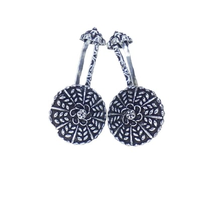  Oxidized Silver Bugadi Earrings with Floral Motif