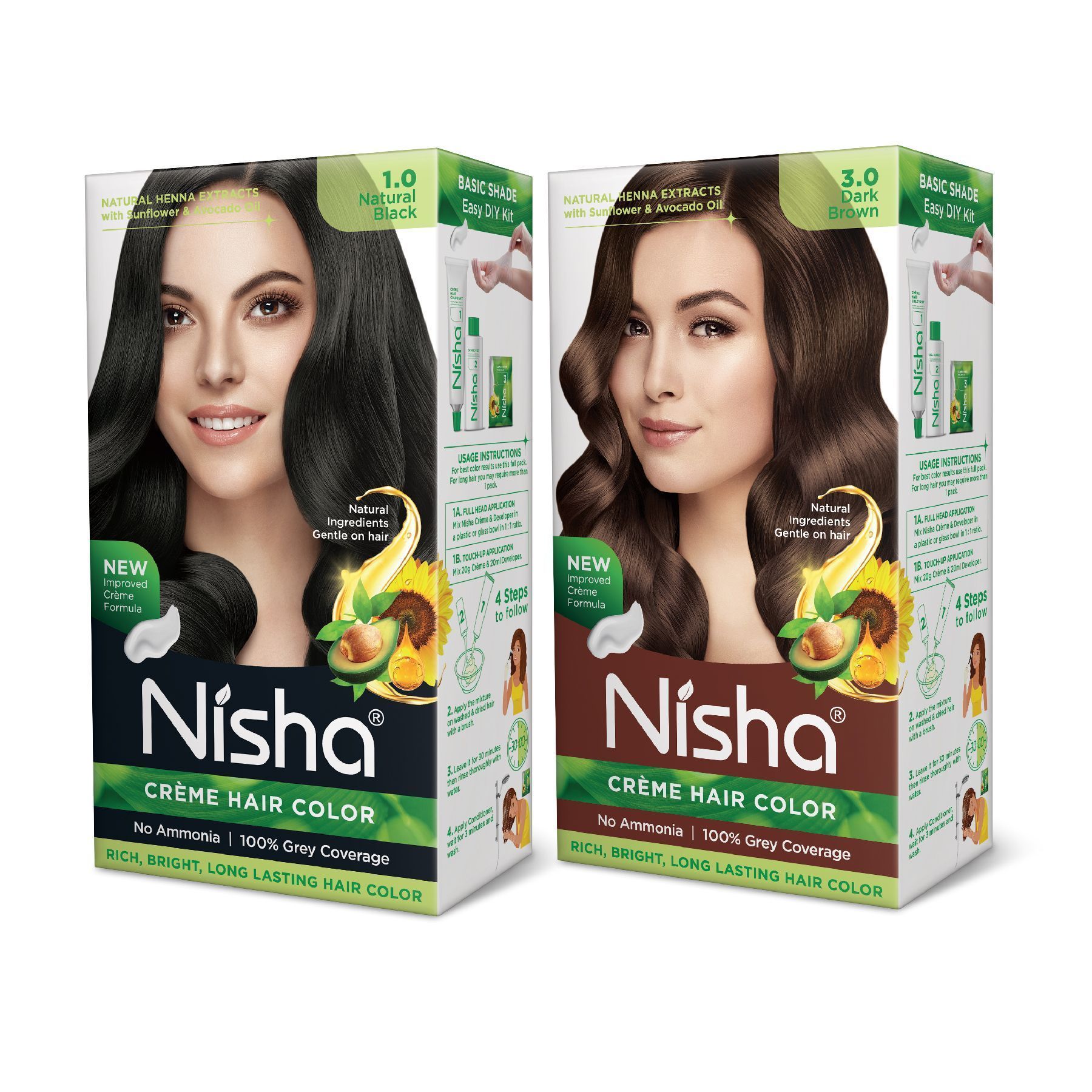 Nisha Creme Hair Color Combo, Pack of 2 Natural Black & Dark Brown