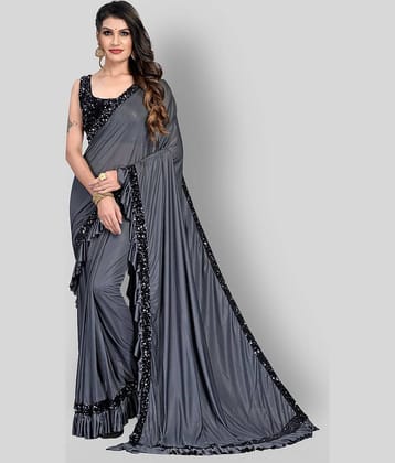 Aika Silk Blend Solid Saree With Unstitched Blouse Piece ( Dark Grey )