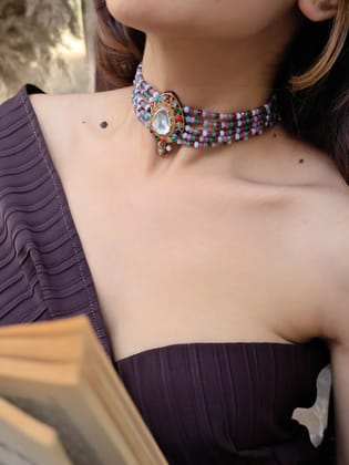 Raiya Multicolored Polki Choker Necklace-Multicolored