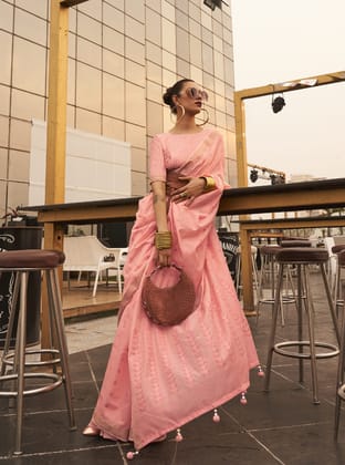 Peach Soft Silk Kanjivaram weaving Saree