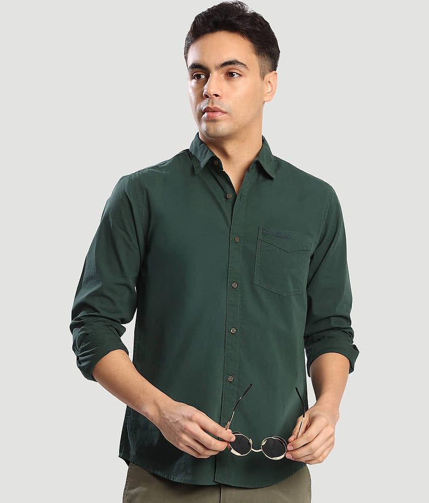 Bene Kleed 100% Cotton Regular Fit Solids Full Sleeves Men's Casual Shirt - Green ( Pack of 1 )