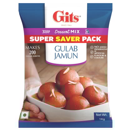 Gits Instant Gulab Jamun Dessert Mix, Makes 200 Per Pack, Pure Veg, Delicious Indian Dessert And Mithai, 1Kg