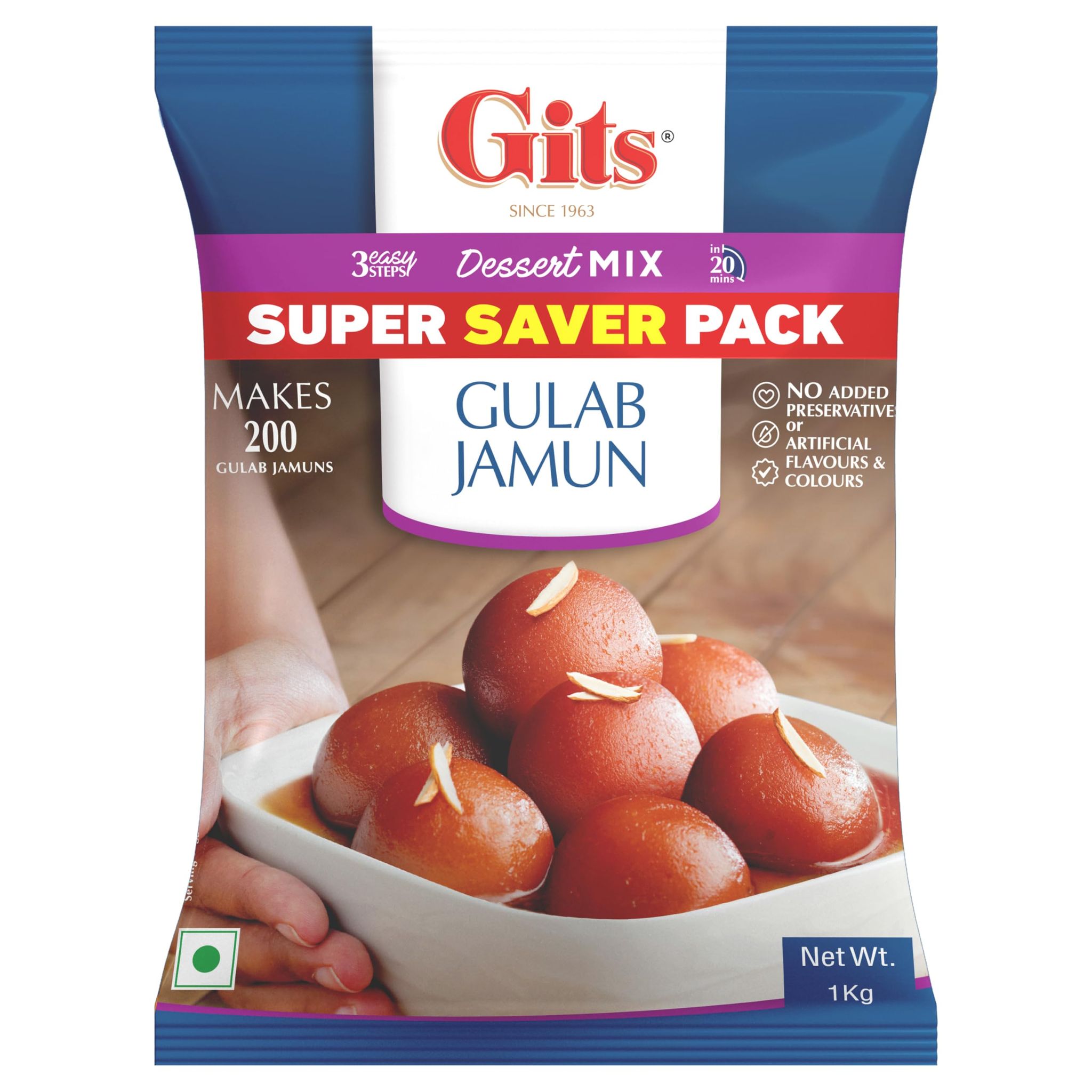 Gits Instant Gulab Jamun Dessert Mix, Makes 200 Per Pack, Pure Veg, Delicious Indian Dessert And Mithai, 1Kg