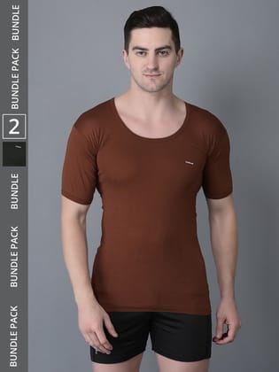 Men's Assorted Pack of 2 Solid Combed Cotton Shrinkless Vest