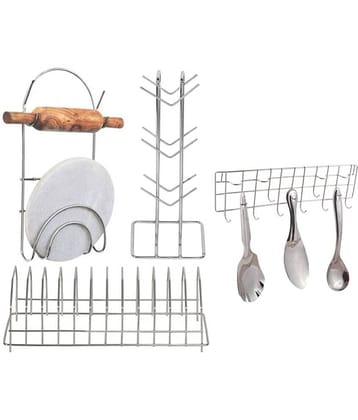 JISUN - Silver Stainless Steel Dish Racks ( Pack of 4 )