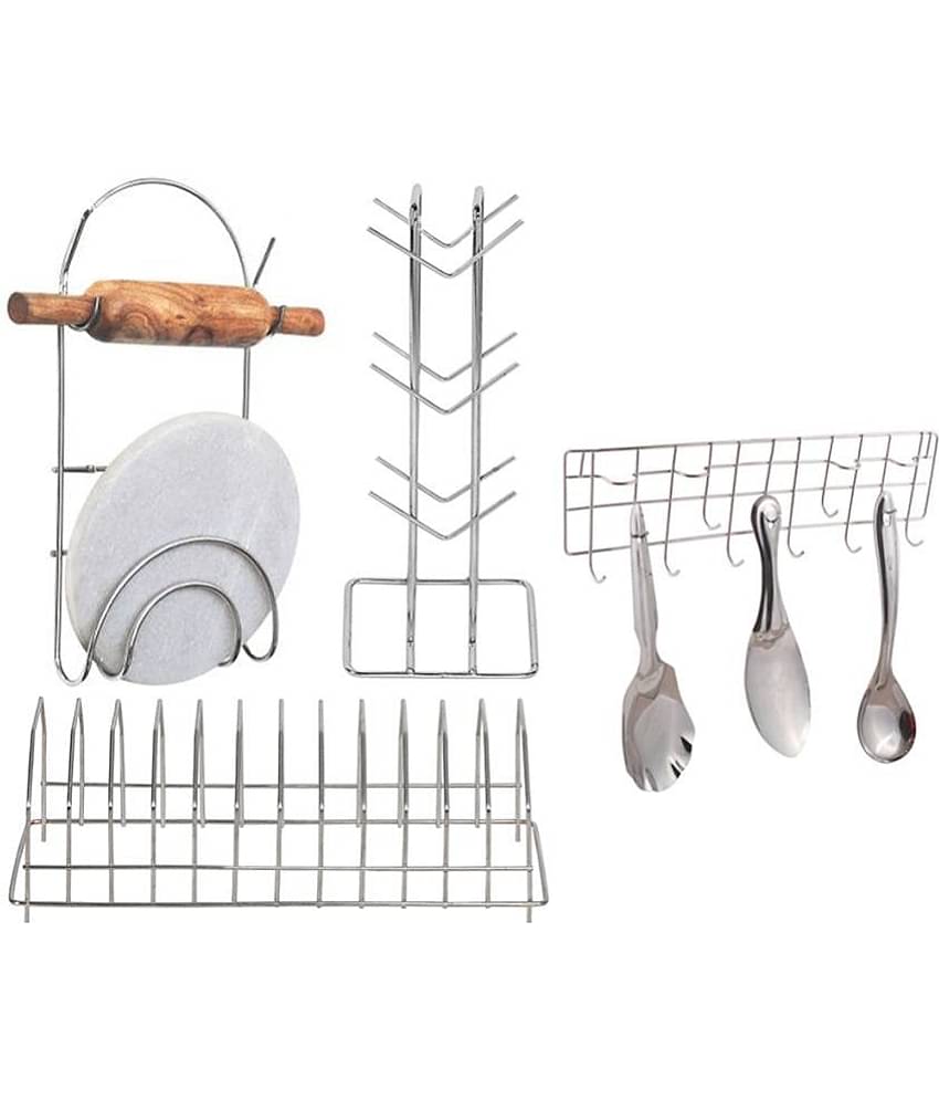 JISUN - Silver Stainless Steel Dish Racks ( Pack of 4 )
