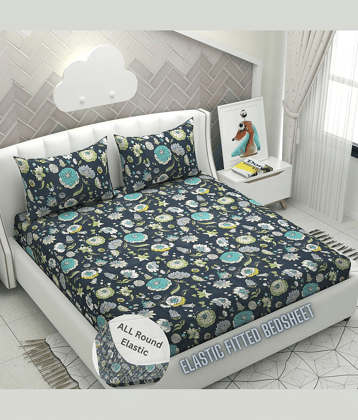 HIDECOR Microfibre Floral 1 Bedsheet with 2 Pillow Covers - Dark Grey