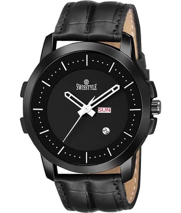Swisstyle -  Black Leather Analog Men's Watch
