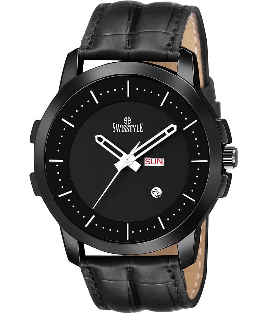 Swisstyle -  Black Leather Analog Men's Watch