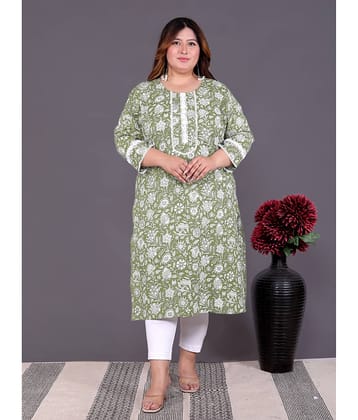 Avnii Pack of 1 Cotton Printed Straight Women's Kurti - ( Green )