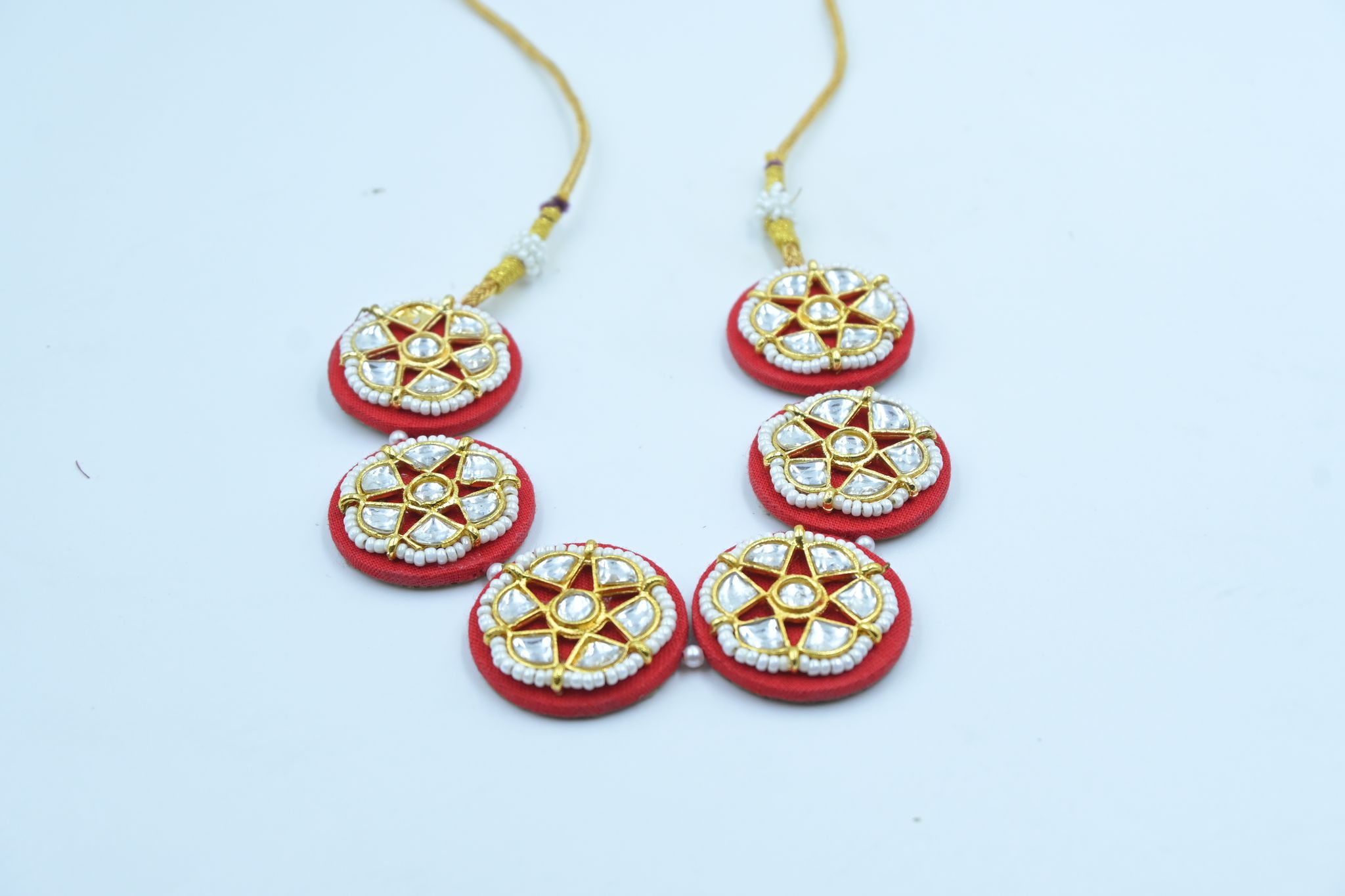 Red Gold Kundan Style Thread Jewellery Set