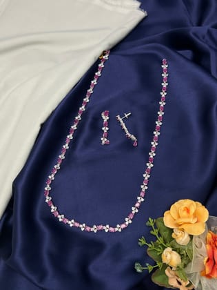 Medium Long Stone Necklace White-Pink 0108