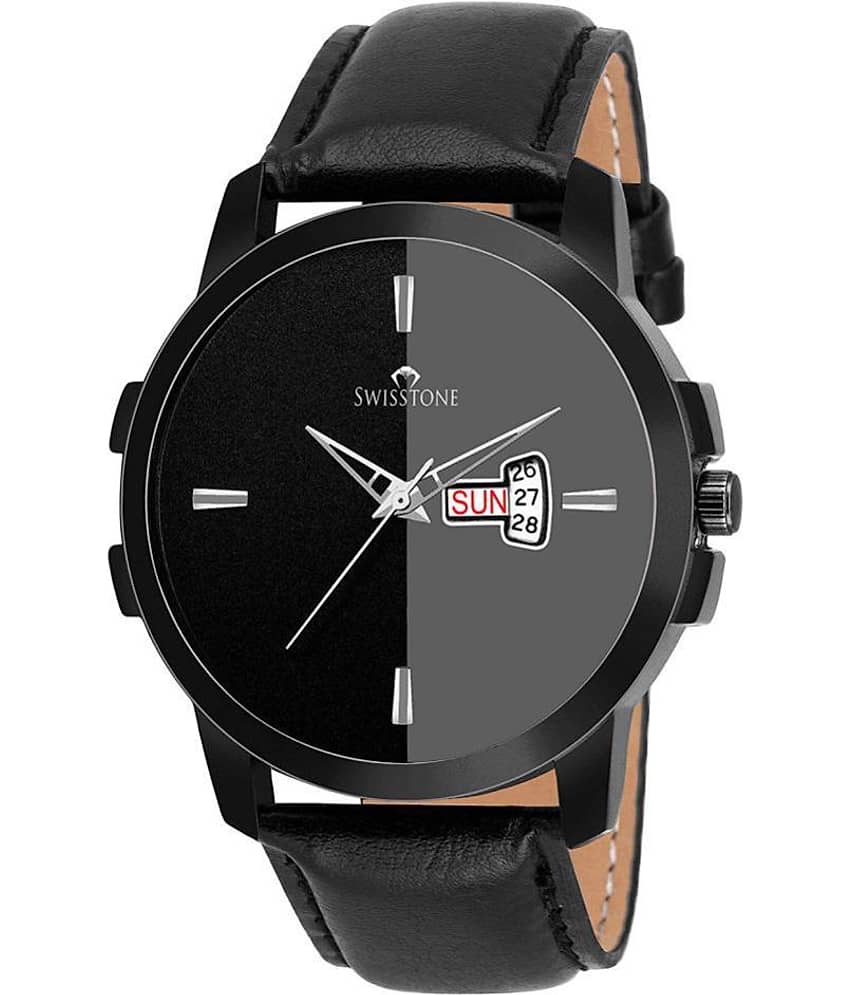 Swisstone - Black Leather Analog Men's Watch