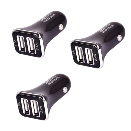 Walta Elite Panache 2 Car Charger 12W Qualcomm 3.0 Turbo (Black, With USB Cable)- Pack of 3