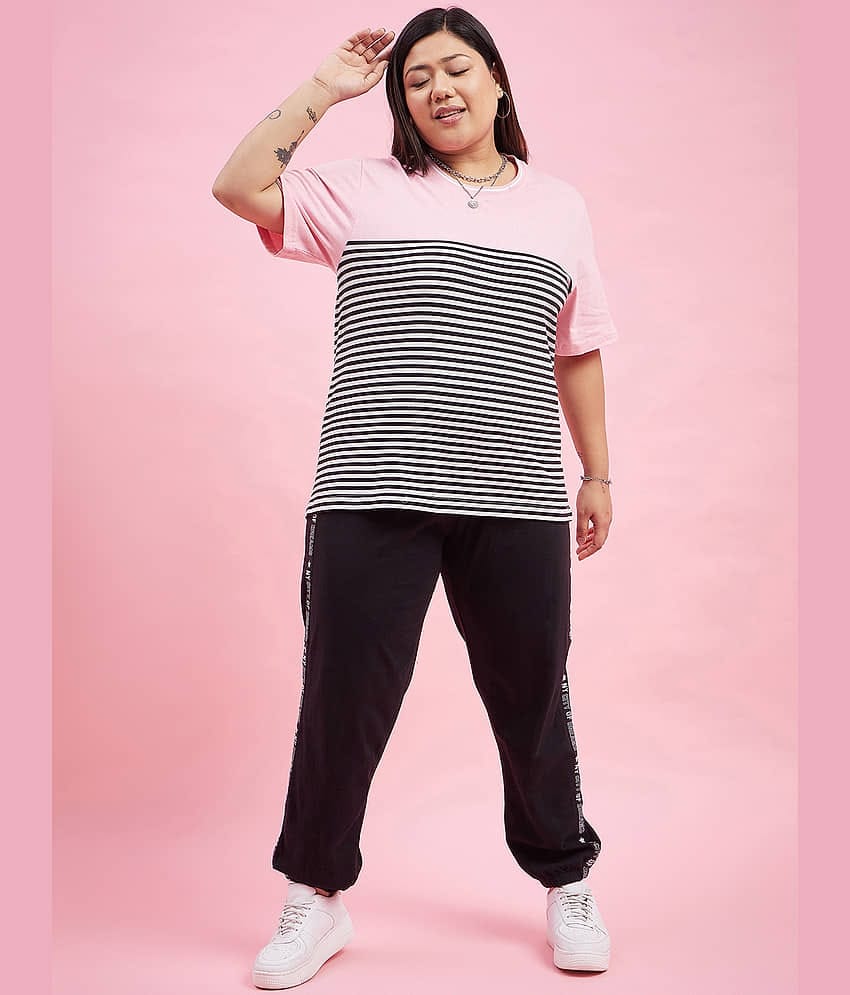 AUSTIVO Women Striped Top With Joggers Co-Ord Set ( Pink )