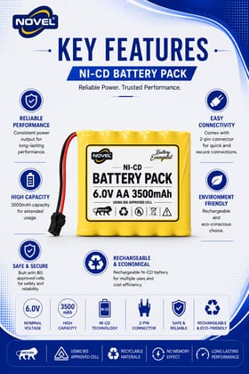 NOVEL 7.2V AA 4500mAh NI-CD Rechargeable Battery SM PIN