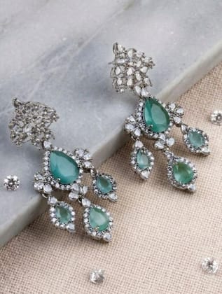Generic Women's Brass Silver Plated Drop Earrings (Turquoise)-PID66273 Generic Women's Brass Silver Plated Drop Earrings (Turquoise)-PID66273