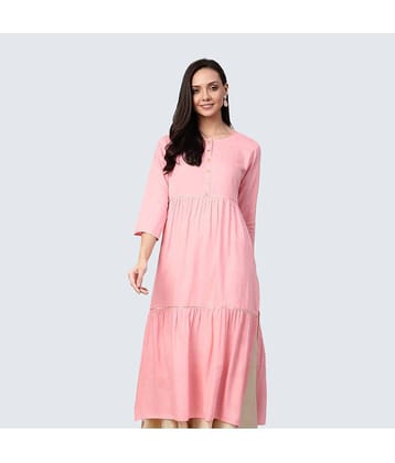 Yash Gallery - Pink Rayon Women's Tiered Flared Kurti ( Pack of 1 )