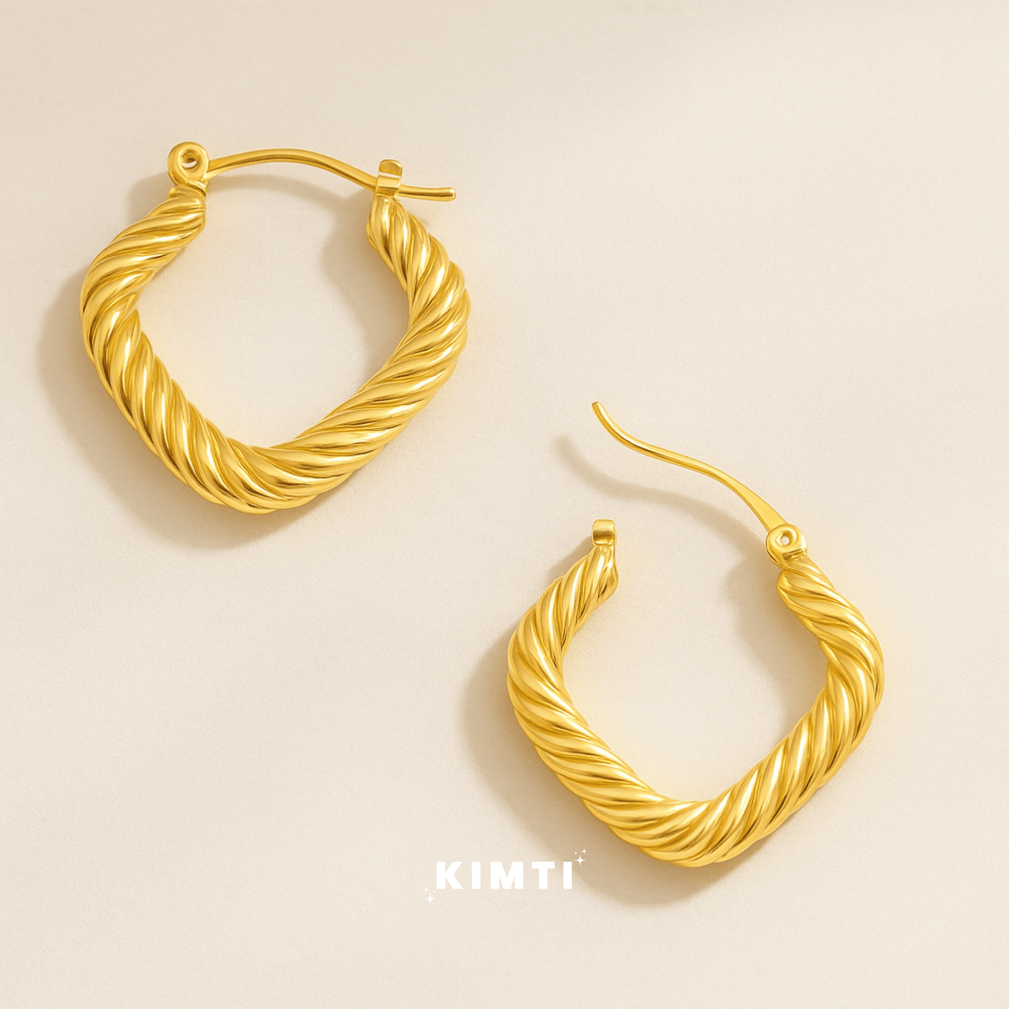 18k Gold Plated Twisted Rope Anti-Tarnish Hoop Earrings