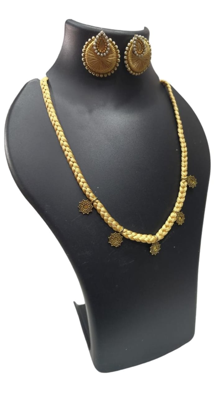 oxidiseD THREAD traditional necklace set with earrings for women