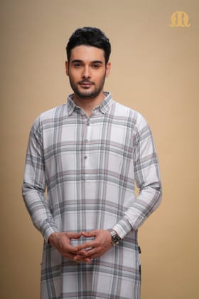 Oxen Checks Kurta White Men-S