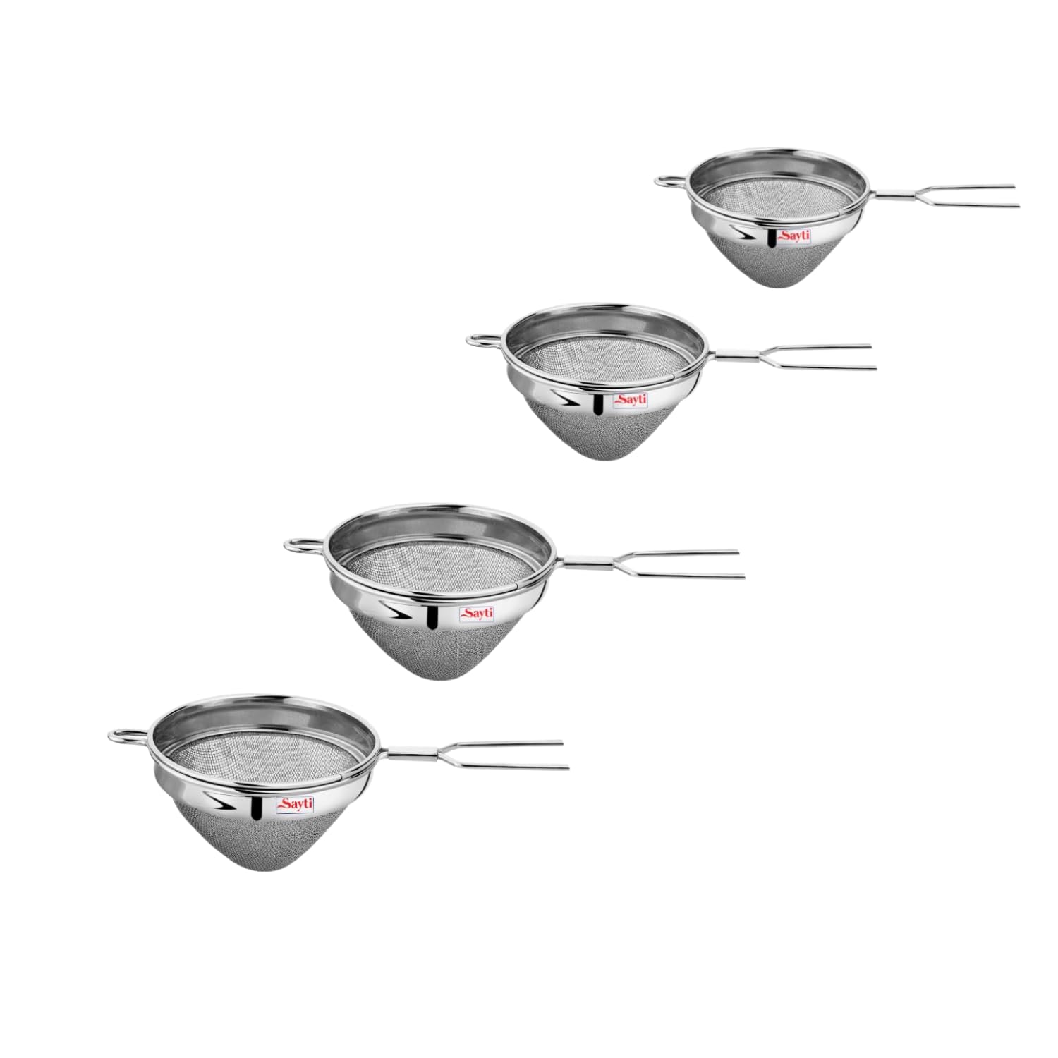 RK Sayti Stainless Steel Conical Strainer Set, 304 Grade Double Mesh, Premium Polish, 4 Sizes (S/M/L/XL)