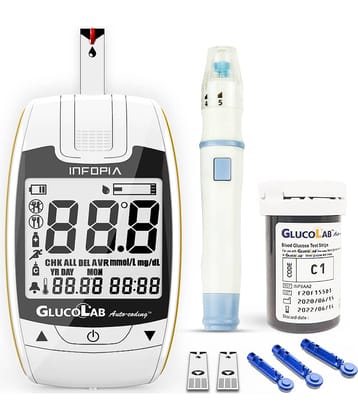 K-life Glucolab Automatic Blood Glucose Check Sugar Testing Machine 100 Strips Glucometer (White)