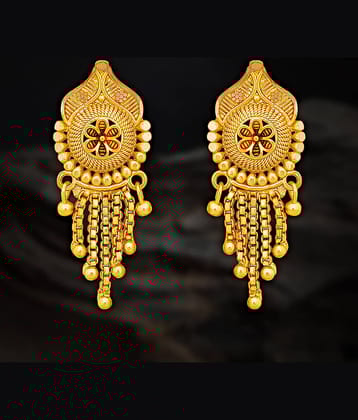 LUV FASHION Golden Stud Earrings ( Pack of 1 )