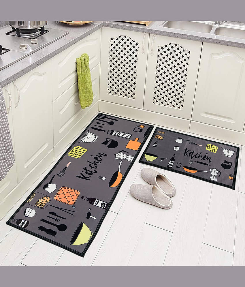 Aazeem Gray Polyester Rectangular Floor Mat ( Pack of 1 )