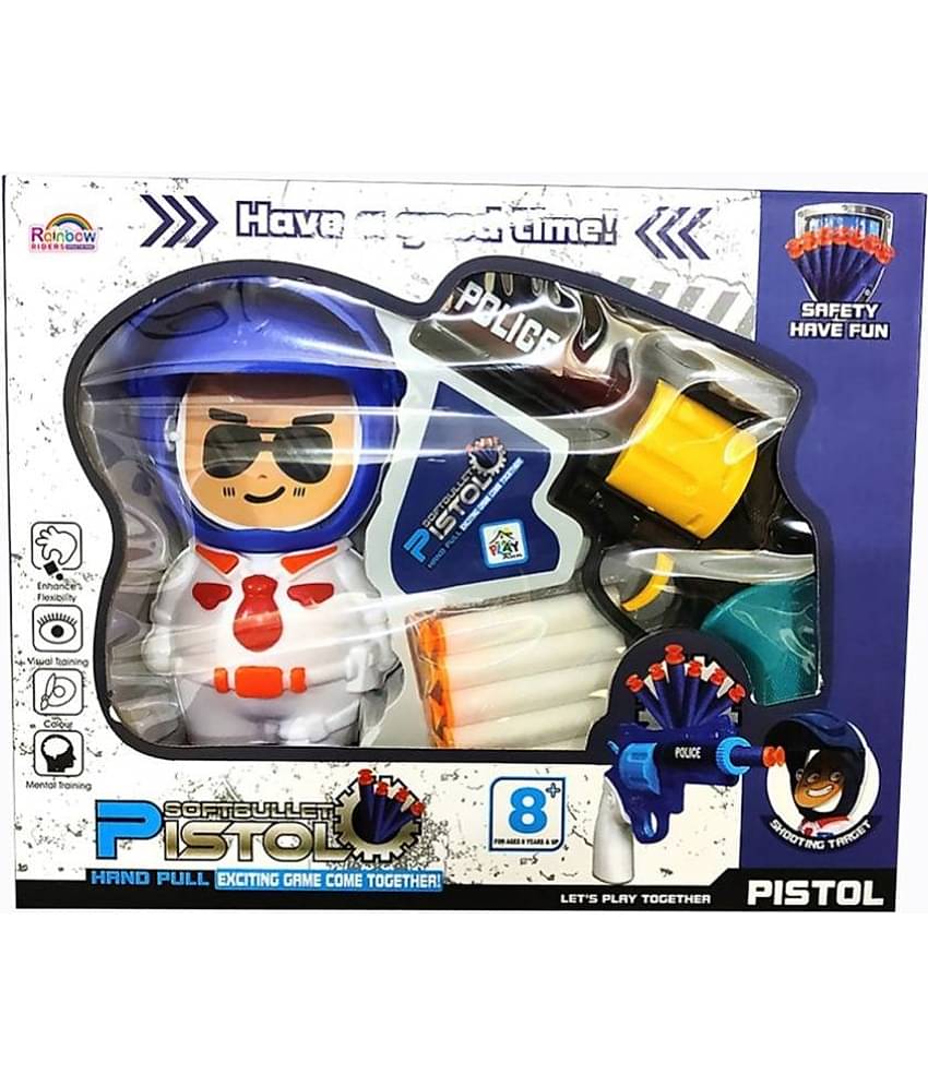 RAINBOW RIDERS Soft Bullet Pistol Gun For Kids - Toy Gun with Soft Foam B-ullets - Toy Pistol with 6 Foam Shooting Dart For Kids, Target Shooting Gun Toy For Kids, Boys, Girls Age 4+  Years Soft Bullet Pistol Gun Plastic Toy (Multicolour)