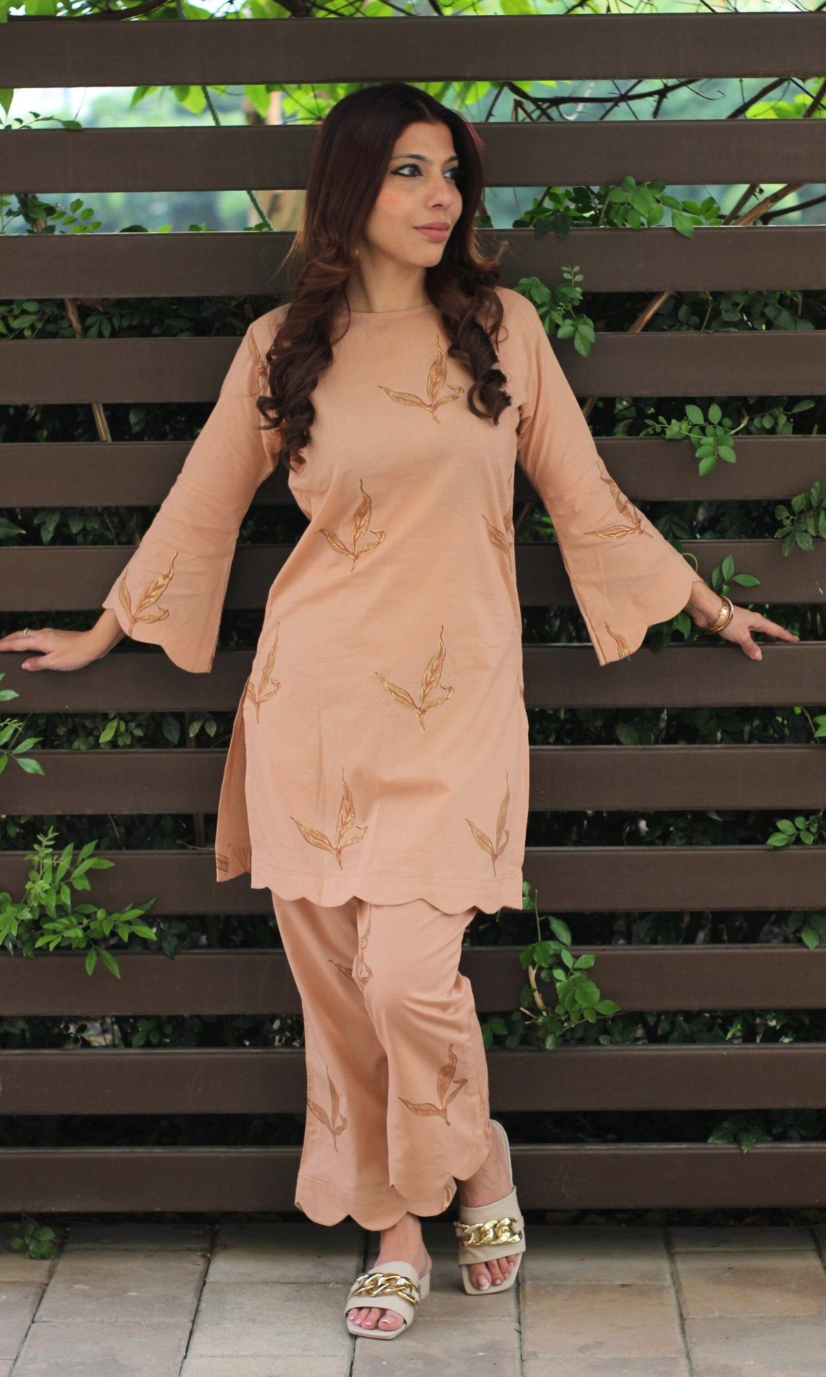 Cotton Handblock Nude Coord Set-XXS