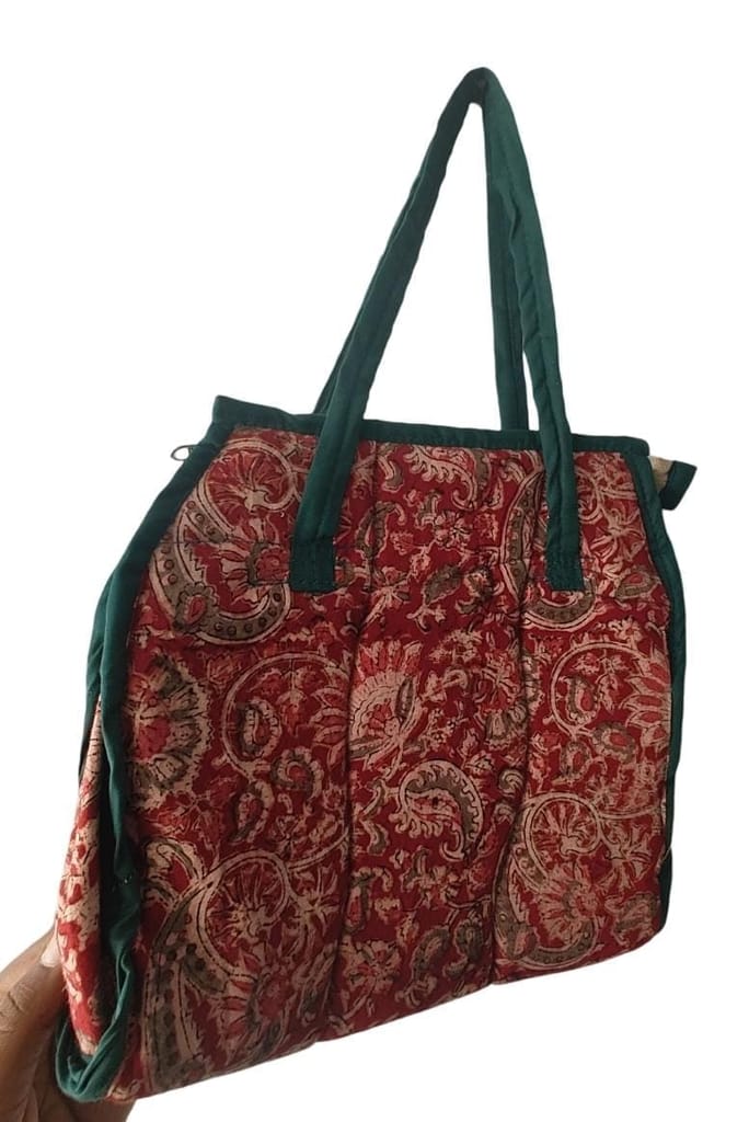 KALANKARI Red and Green Floral Print Handbag