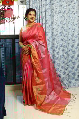 Aishwarya-Tissue Linen / Tissue Linen / Orange Pink Red and Gold