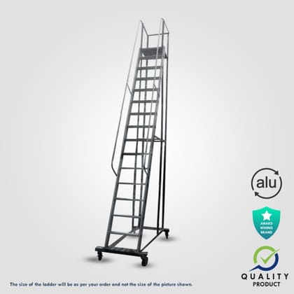 Aluminium Trolley Step Ladder with Top Stable Platform (Model: K7024, Height: 9 ft in Heavy)