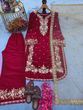 Designer Party Wear Look Silk Top Plazzo & Dupatta Set Designer Party Wear Look Silk Top Plazzo & Dupatta Set