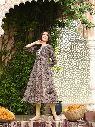 Bagru Ethnic Anarkali Kurta-S