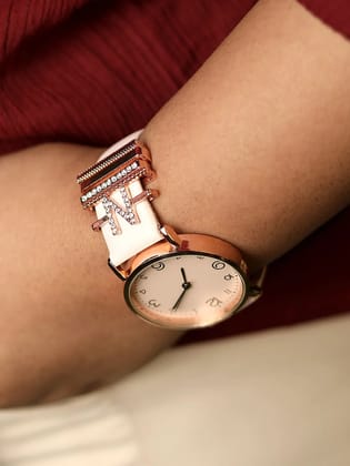 Round Analog Watch With N Initial Watch Charm - Dusty Pink-Watches