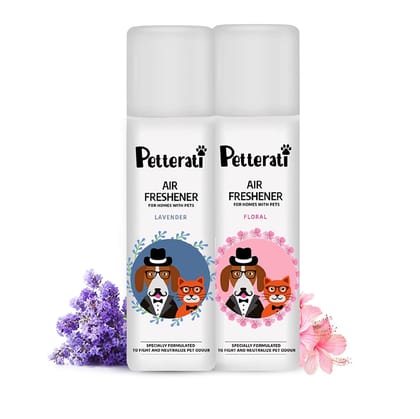 Petterati Pet Friendly Air Freshener Combo Pack  Floral & Lavender 250ml Each Non-Toxic Pet Odour Eliminator Safe for Dogs & Cats