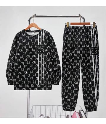 Gudpig Pack of 1 Boys Cotton Sweatshirt & Trackpant Set ( Black )