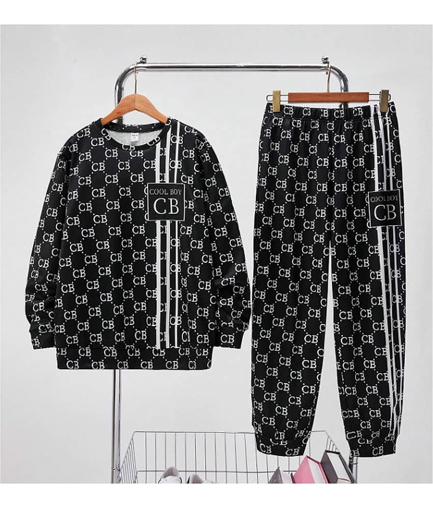 Gudpig Pack of 1 Boys Cotton Sweatshirt & Trackpant Set ( Black )