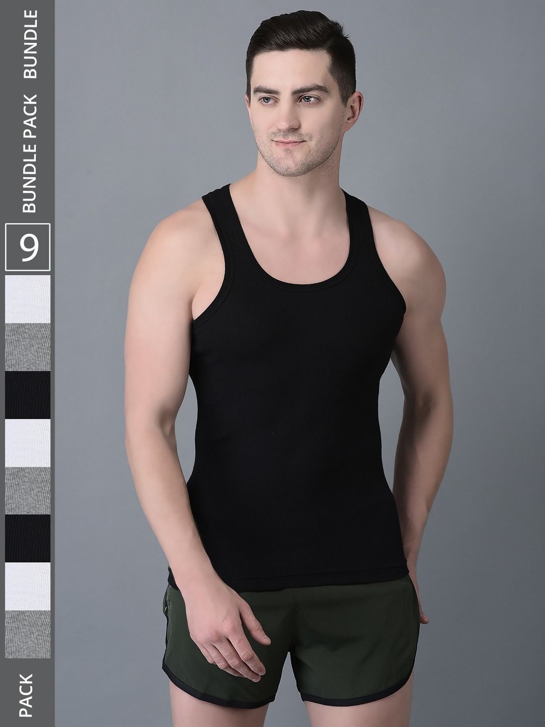 Men's Pack of 9 Solid Combed Cotton Vest