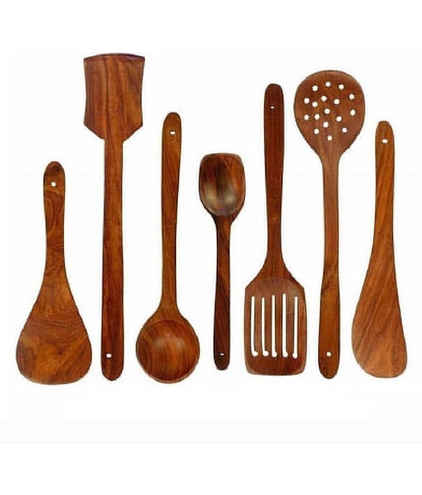 erum - Brown Wood Mixing Spatula ( Pack of 7 )
