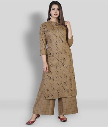 JC4U - Brown Straight Rayon Women's Stitched Salwar Suit ( Pack of 1 )