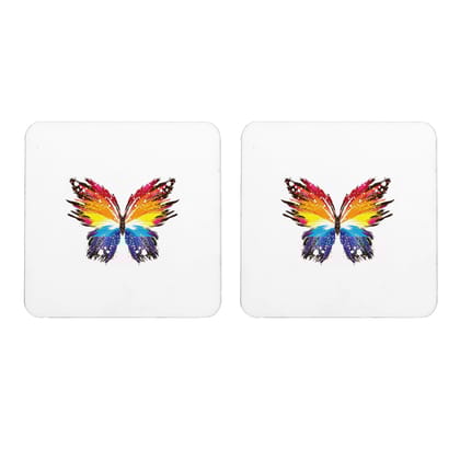 Multicolor Abstract Butterfly Art Set Of 2 Square Wooden Coaster
