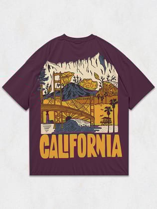 California Oversized T-Shirt-Maroon / S